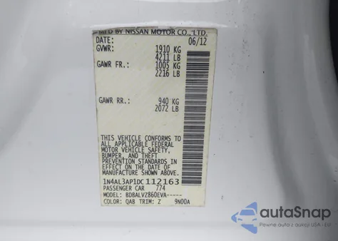 2013 Nissan Altima 2.5 Sl из США, поврежденный, VIN 1N4AL3AP1DC112163